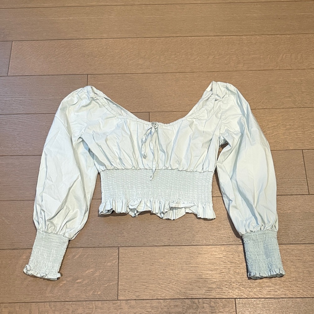 Olivaceous Mint Smocked Blouse
